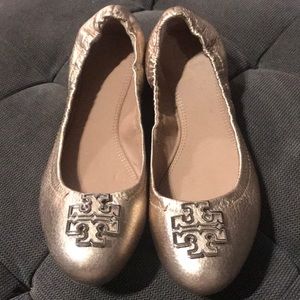 Metallic gold Tory Burch Flats